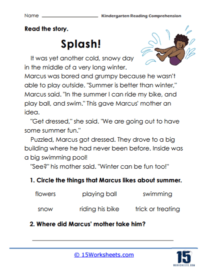 Kindergarten Reading Comprehension Worksheets