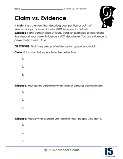 Claim vs. Evidence Worksheets - 15 Worksheets.com