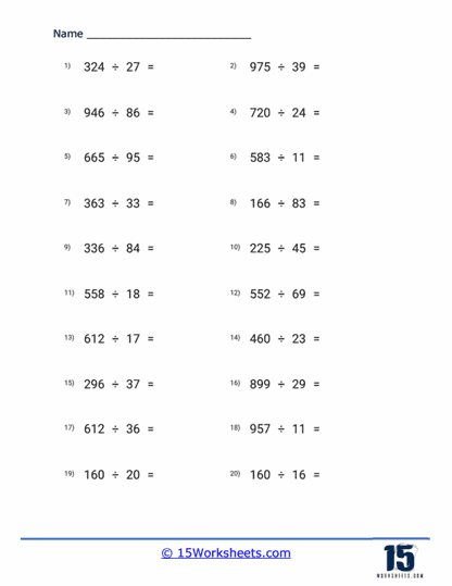 3-digit by 2-digit Division Worksheets - 15 Worksheets.com
