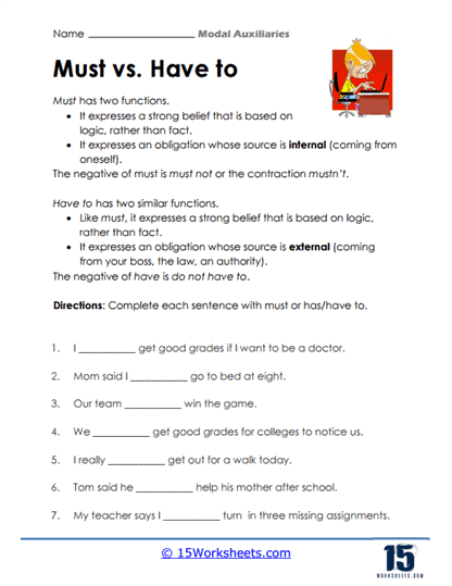Modal Auxiliaries Worksheets - 15 Worksheets.com