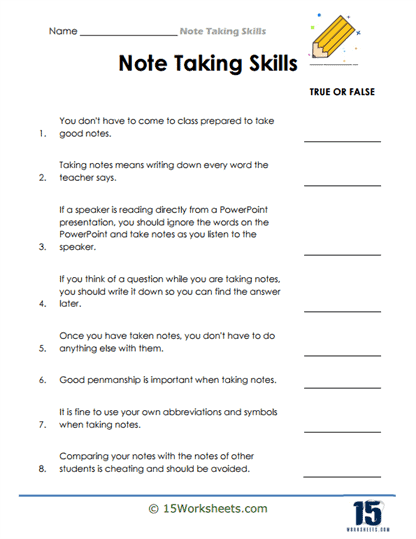 Note Taking Worksheets - 15 Worksheets.com