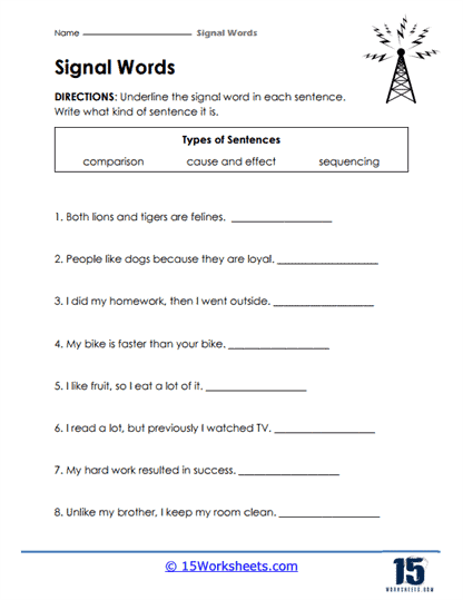 Signal Words #1 Worksheet - 15 Worksheets.com