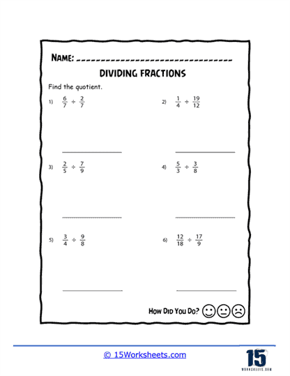 Dividing Fractions Worksheets - 15 Worksheets.com