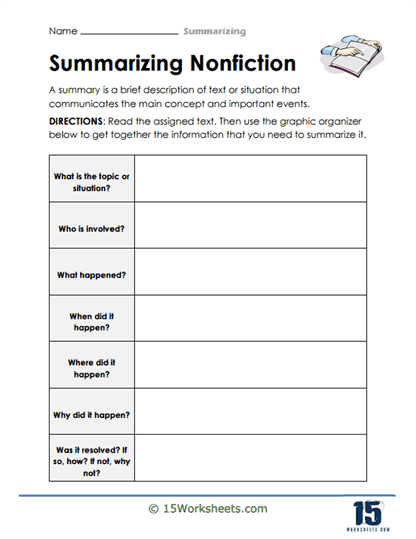 Summarizing Nonfiction Graphic Organizer