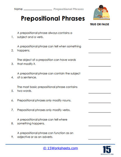 Prepositional Phrases Worksheets - 15 Worksheets.com