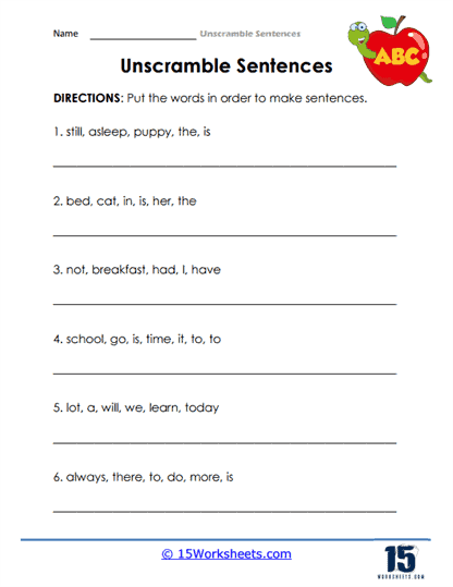 Unscramble Sentences Worksheets - 15 Worksheets.com