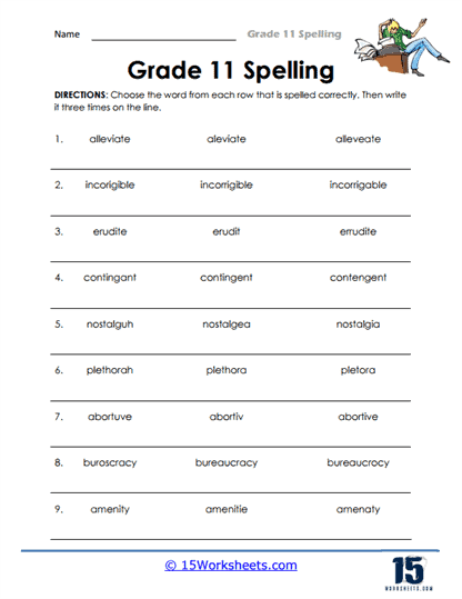 Grade 11 Spelling Worksheets - 15 Worksheets.com