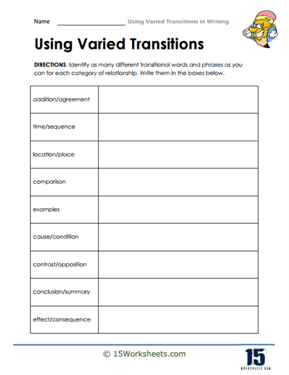 Using Transitions Worksheet