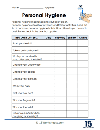 Personal Hygiene Worksheets - 15 Worksheets.com