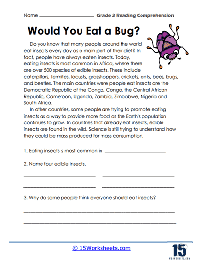 Grade 3 Reading Comprehension Worksheets