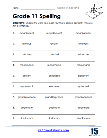 Grade 11 Spelling Worksheets - 15 Worksheets.com