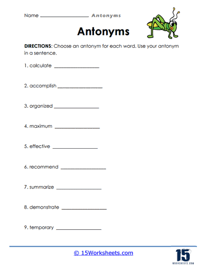 Antonyms Worksheets - 15 Worksheets.com
