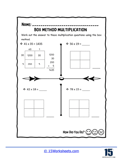 Box Method Multiplication Worksheets - 15 Worksheets.com