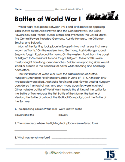 Battles of World War I Worksheets - 15 Worksheets.com
