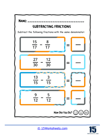 Subtracting Fractions Worksheets - 15 Worksheets.com