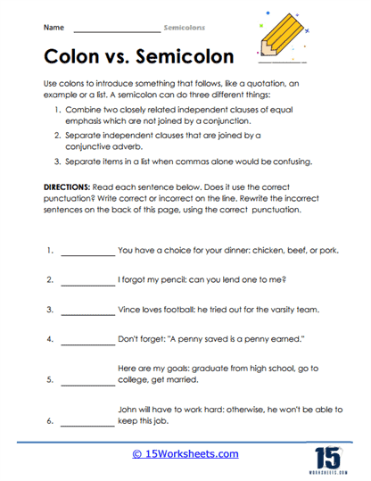 Semicolons Worksheets - 15 Worksheets.com