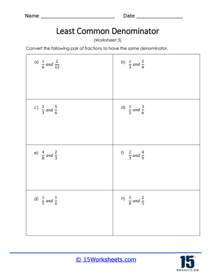 Least Common Denominator Worksheets - 15 Worksheets.com