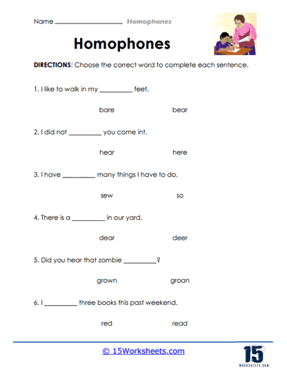 Homophones Worksheets - 15 Worksheets.com