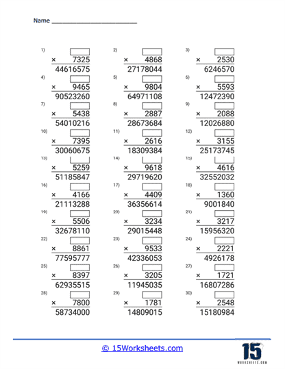 4 digit Multiplication Worksheets - 15 Worksheets.com