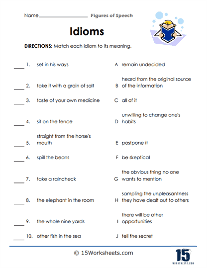 Idioms Worksheets - 15 Worksheets.com