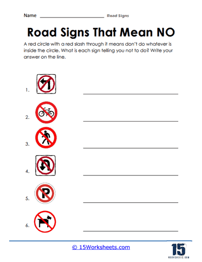 Road Sign Matching Worksheet Safety Sign Matching Worksheet