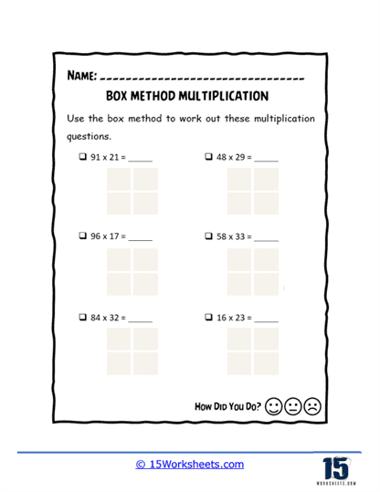 Box Method Multiplication Worksheets - 15 Worksheets.com