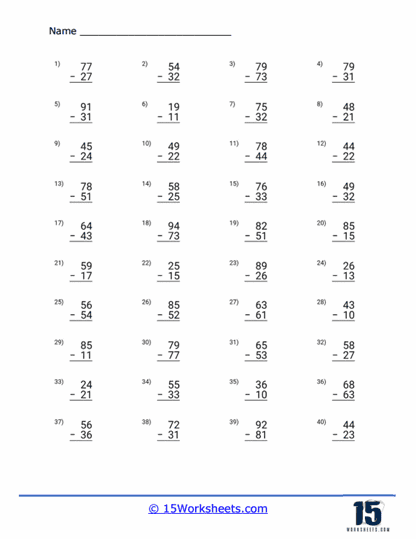No Regrouping Subtraction Worksheets - 15 Worksheets.com