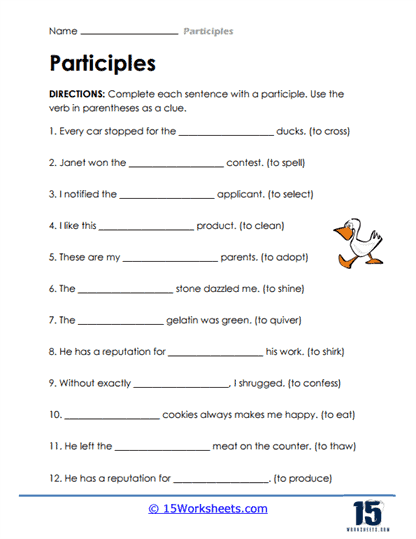 Participles Worksheets - 15 Worksheets.com