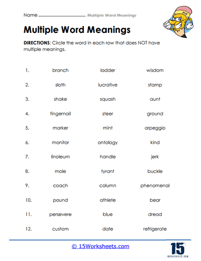 Multiple Word Meanings Worksheets - 15 Worksheets.com