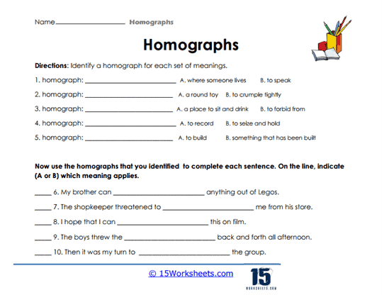 Homographs Worksheets - 15 Worksheets.com