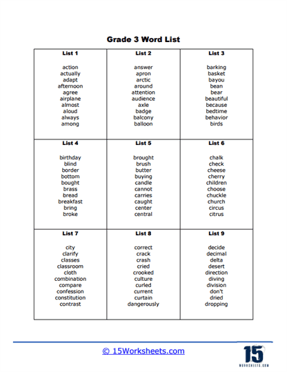 3rd Grade Spelling Words Worksheets - 15 Worksheets.com