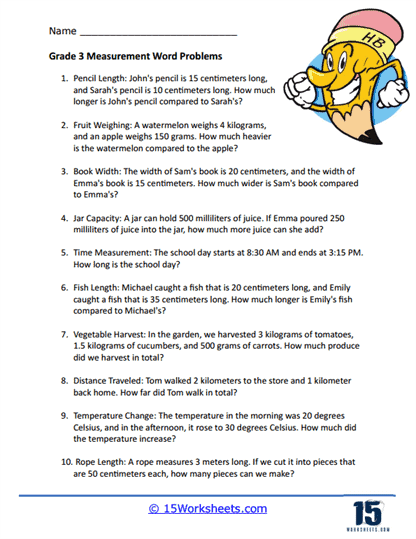 Measurement Word Problems Worksheets - 15 Worksheets.com