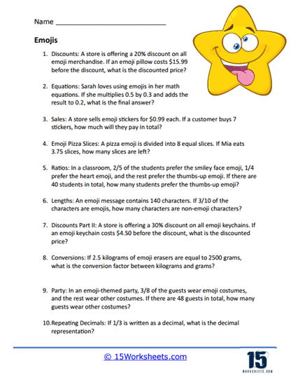 Decimal Equation Word Problems Worksheet: Mastering Decimal Operations