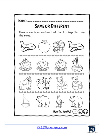 Same vs. Different Worksheets - 15 Worksheets.com