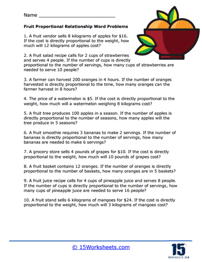 Proportional Relationship Word Problems Worksheets - 15 Worksheets.com