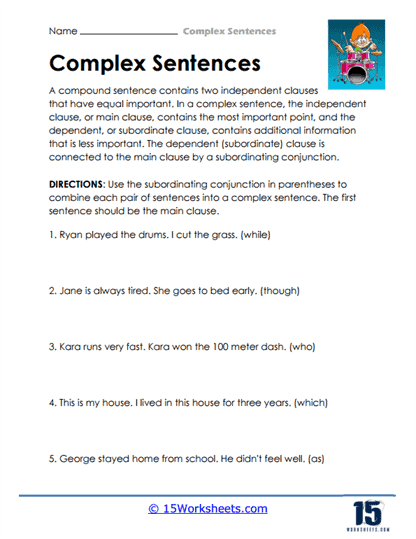 Complex Sentences Worksheets - 15 Worksheets.com