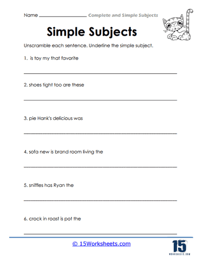 Complete and Simple Subjects Worksheets - 15 Worksheets.com