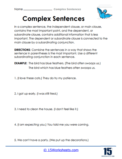 Complex Sentences Worksheets - 15 Worksheets.com
