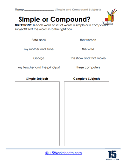 Compound Subjects Worksheets - 15 Worksheets.com