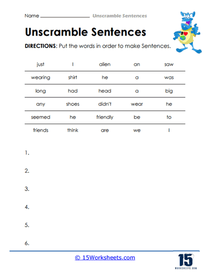 Unscramble Sentences Worksheets - 15 Worksheets.com