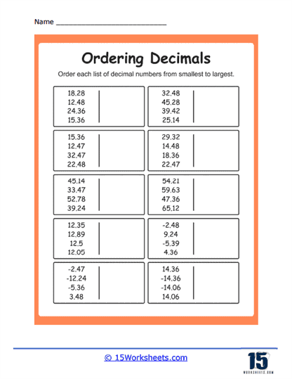 Ordering Decimals Worksheets - 15 Worksheets.com