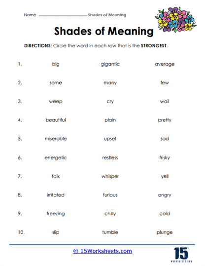 Shades of Meaning Worksheets - 15 Worksheets.com