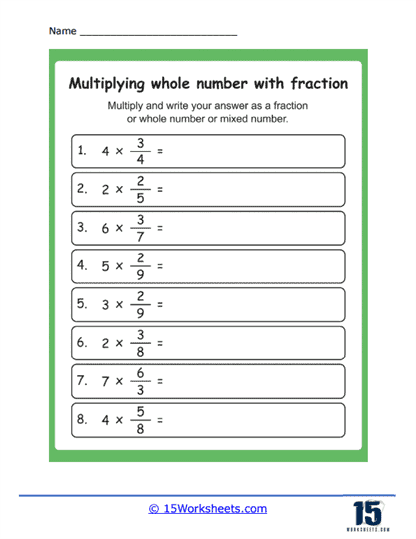 Multiplying Fractions with Whole Numbers Worksheets - 15 Worksheets.com
