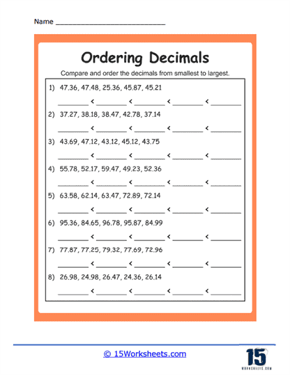 Ordering Decimals Worksheets - 15 Worksheets.com