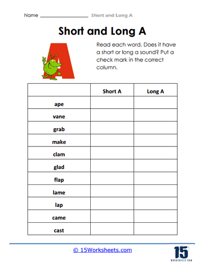 Short and Long A Worksheets - 15 Worksheets.com