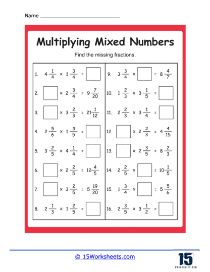Multiplying Mixed Numbers Worksheets - 15 Worksheets.com
