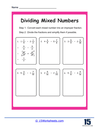 Dividing Mixed Numbers Worksheets - 15 Worksheets.com