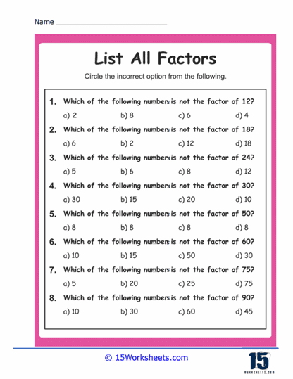 List All Factors Worksheets - 15 Worksheets.com