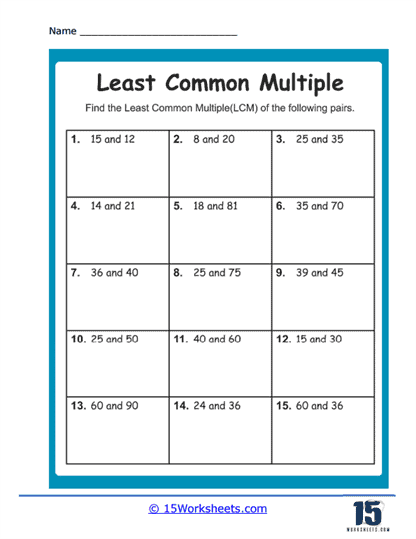 Least Common Multiples Worksheets - 15 Worksheets.com