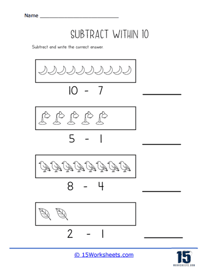 Subtract Within 10 Worksheets - 15 Worksheets.com